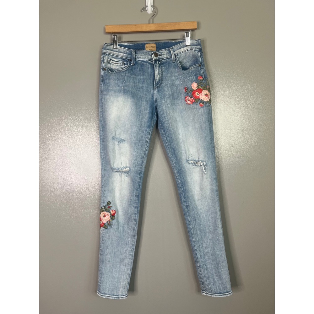 Driftwood Beau Floral Embroidered Distressed Skinny Jeans Boho Hipster